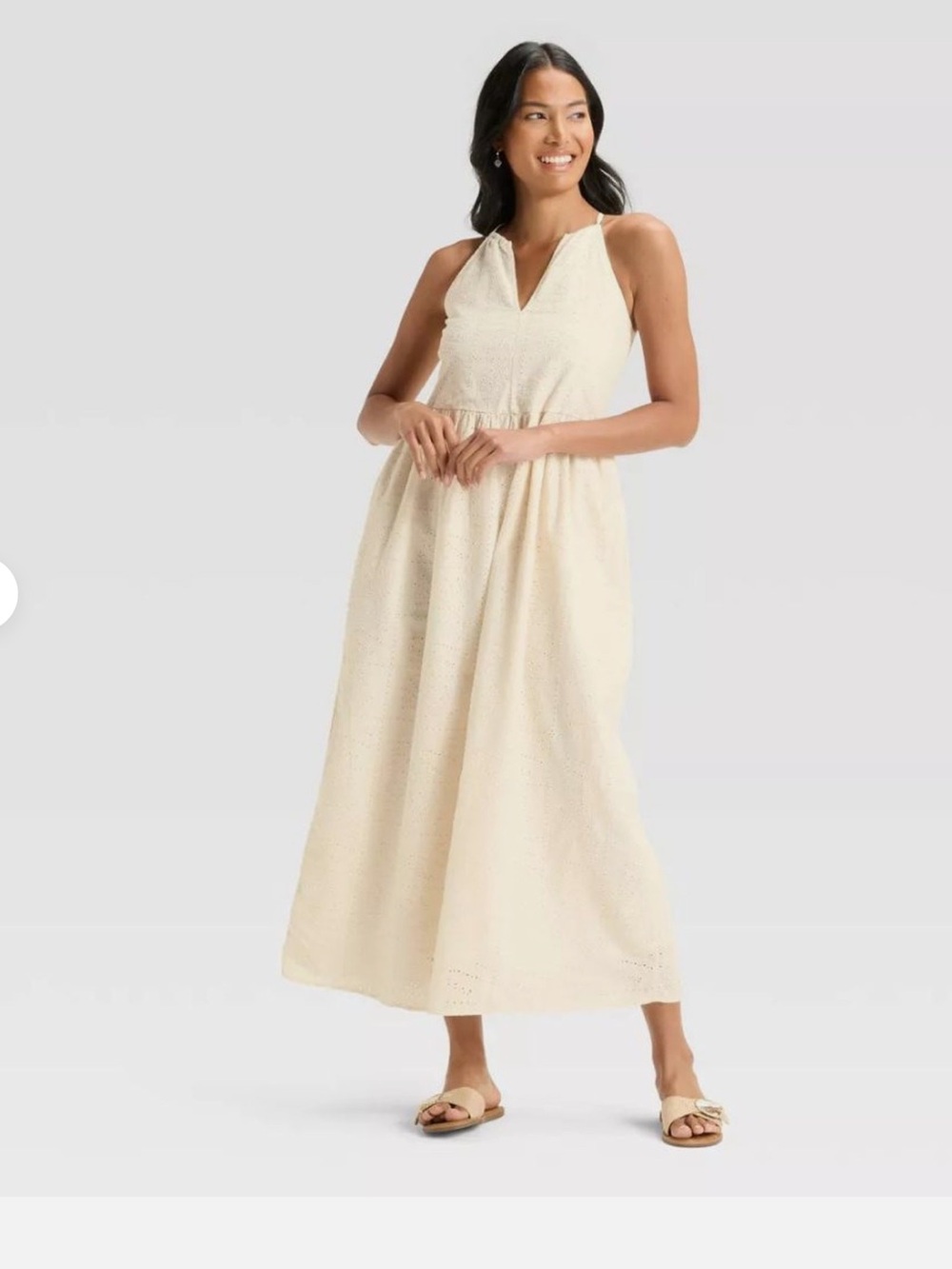 Universal Thread Cream Eyelet Halter Dress